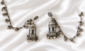Oxidised Silver Lantern Jhumka Earrings with Hair Chain