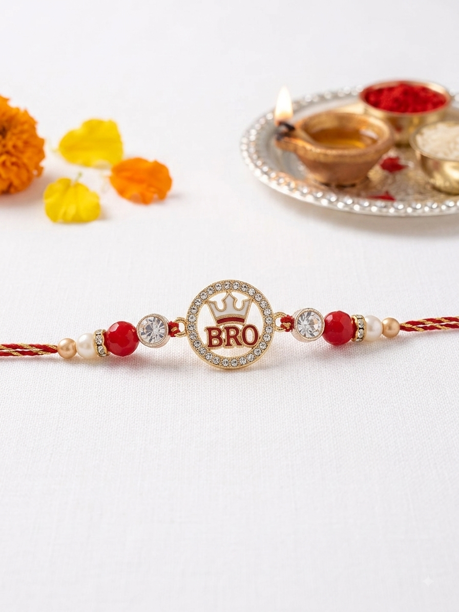 Royal “BRO” Crown Rakhi with Crystal Charm