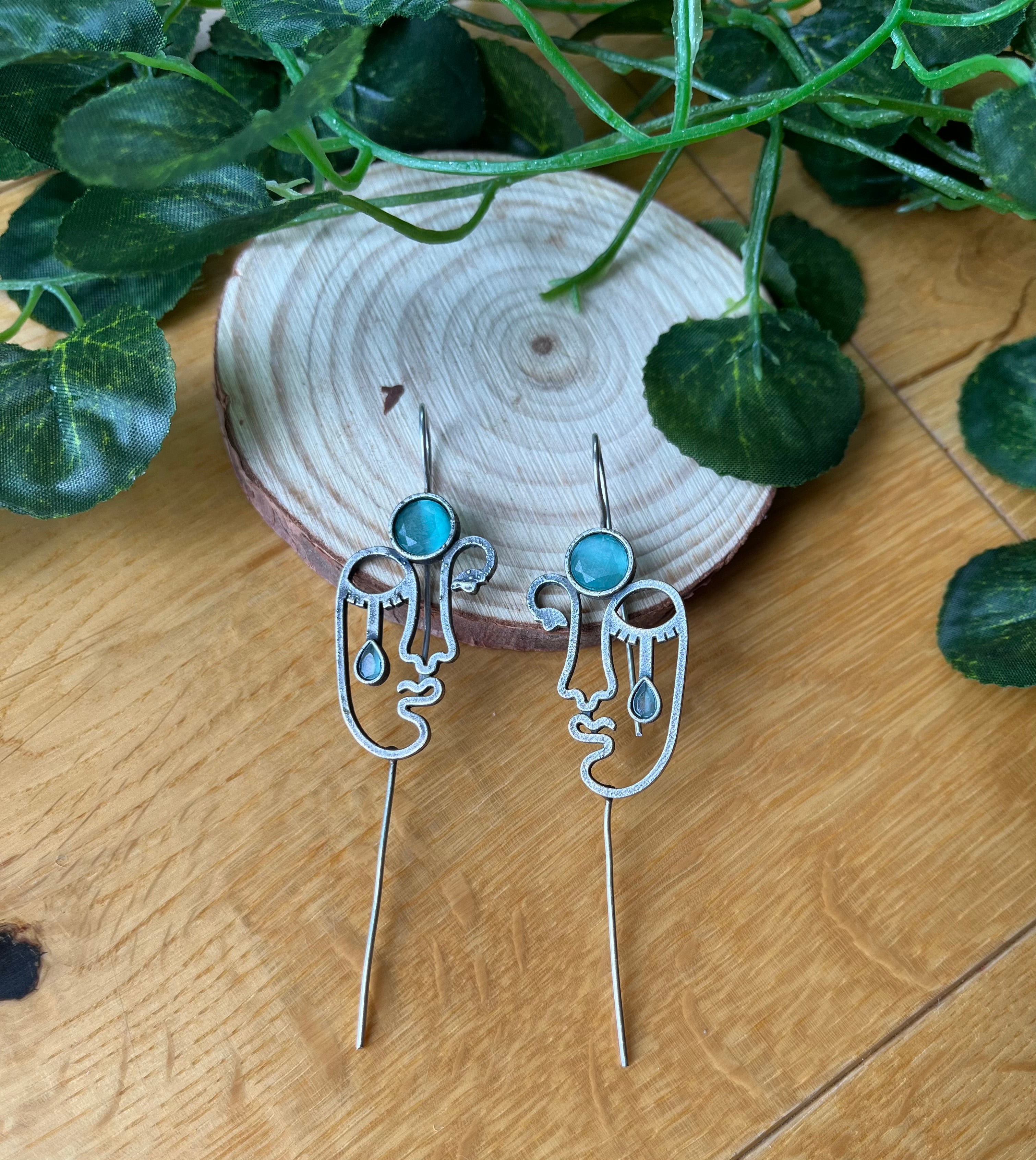 German silver needle earcuffs- mint green