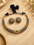 Traditional Dual Tone Hasli Choker Set – Woven Design with Pachi Kundan Accent
