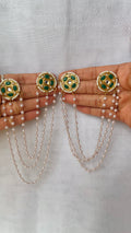 Green stone earrings with chain