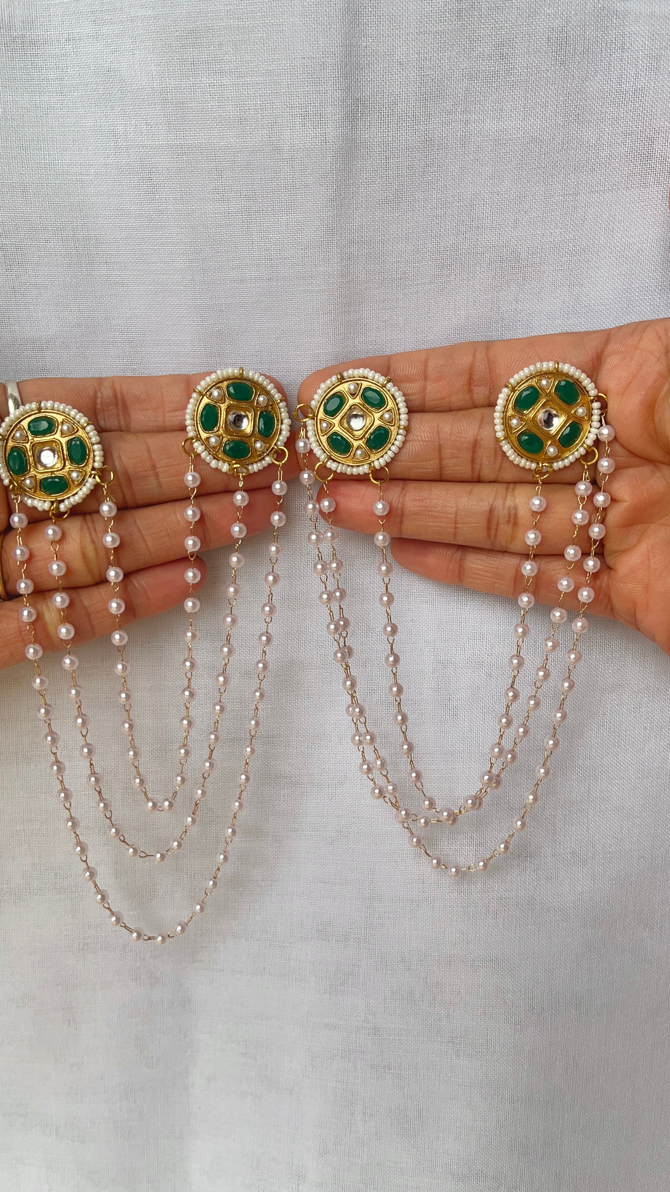 Green stone earrings with chain