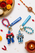Kids Robot Keychain Rakhi with Beaded Bracelet - Single pc