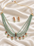 Premium Green Pachi Kundan & Pearl Multilayer Necklace Set