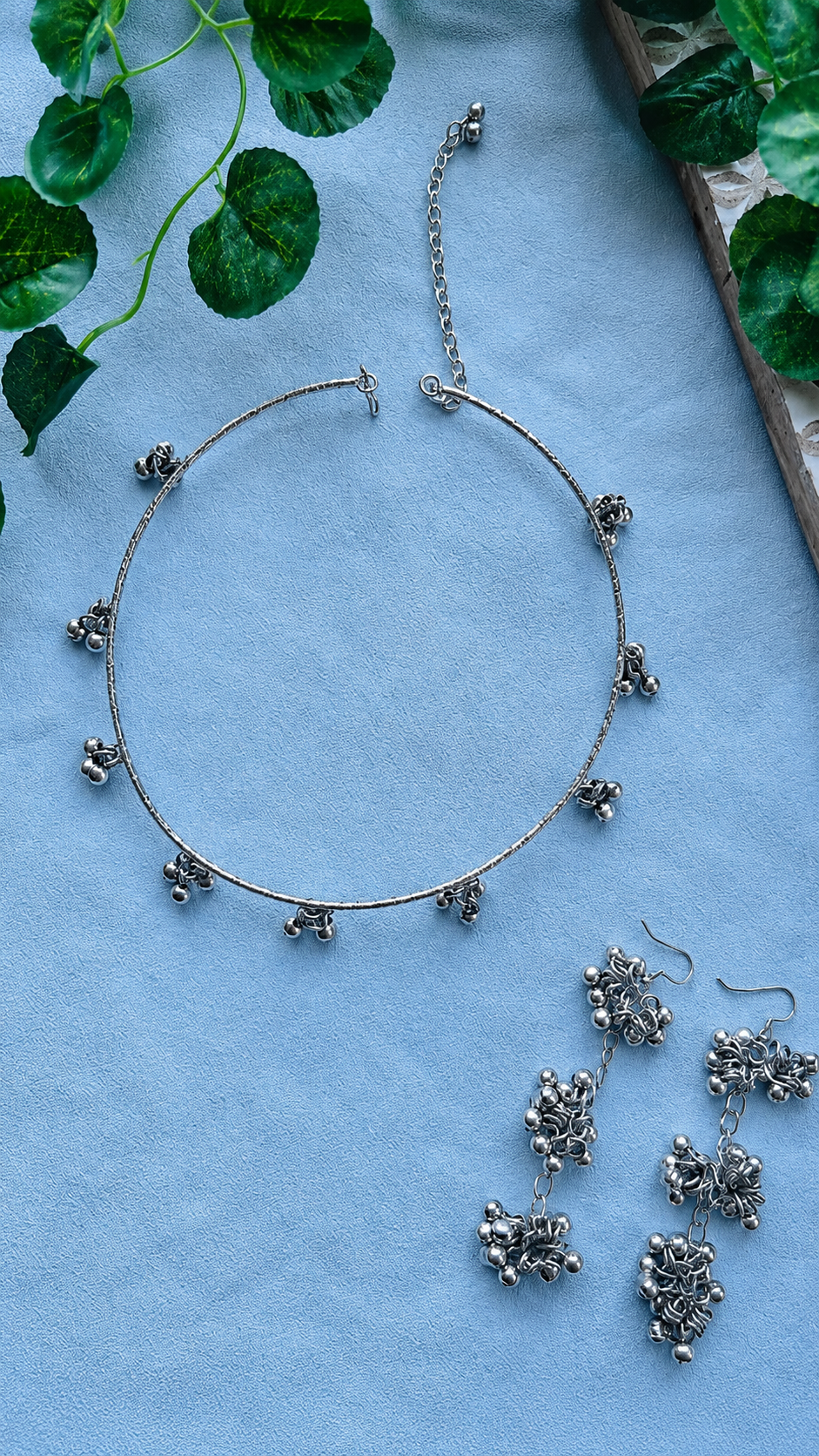 Oxidised ghunghroo hasli set