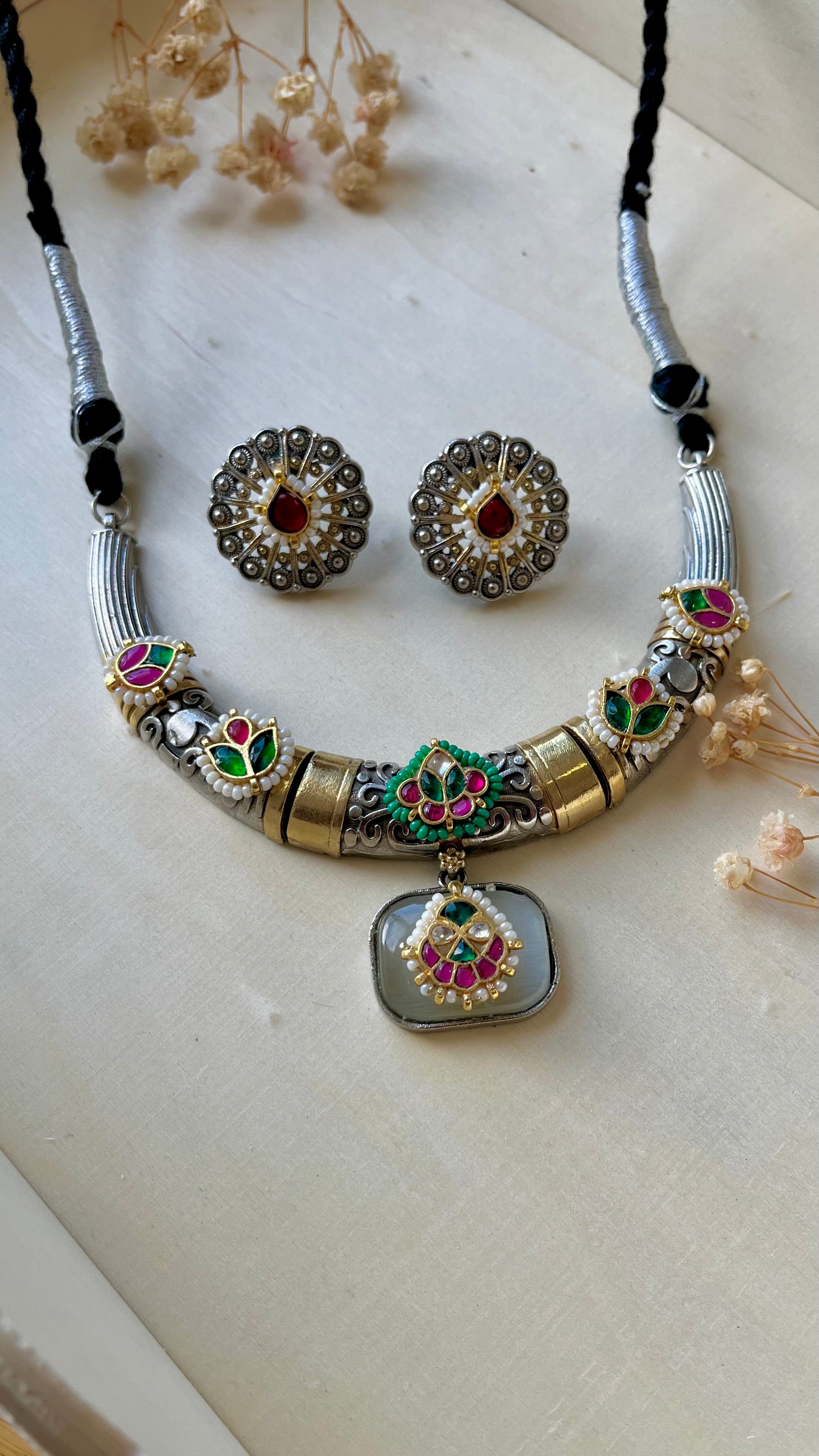 Heritage Dual Tone Hasli Necklace Set | Real Pachi Kundan Jewellery