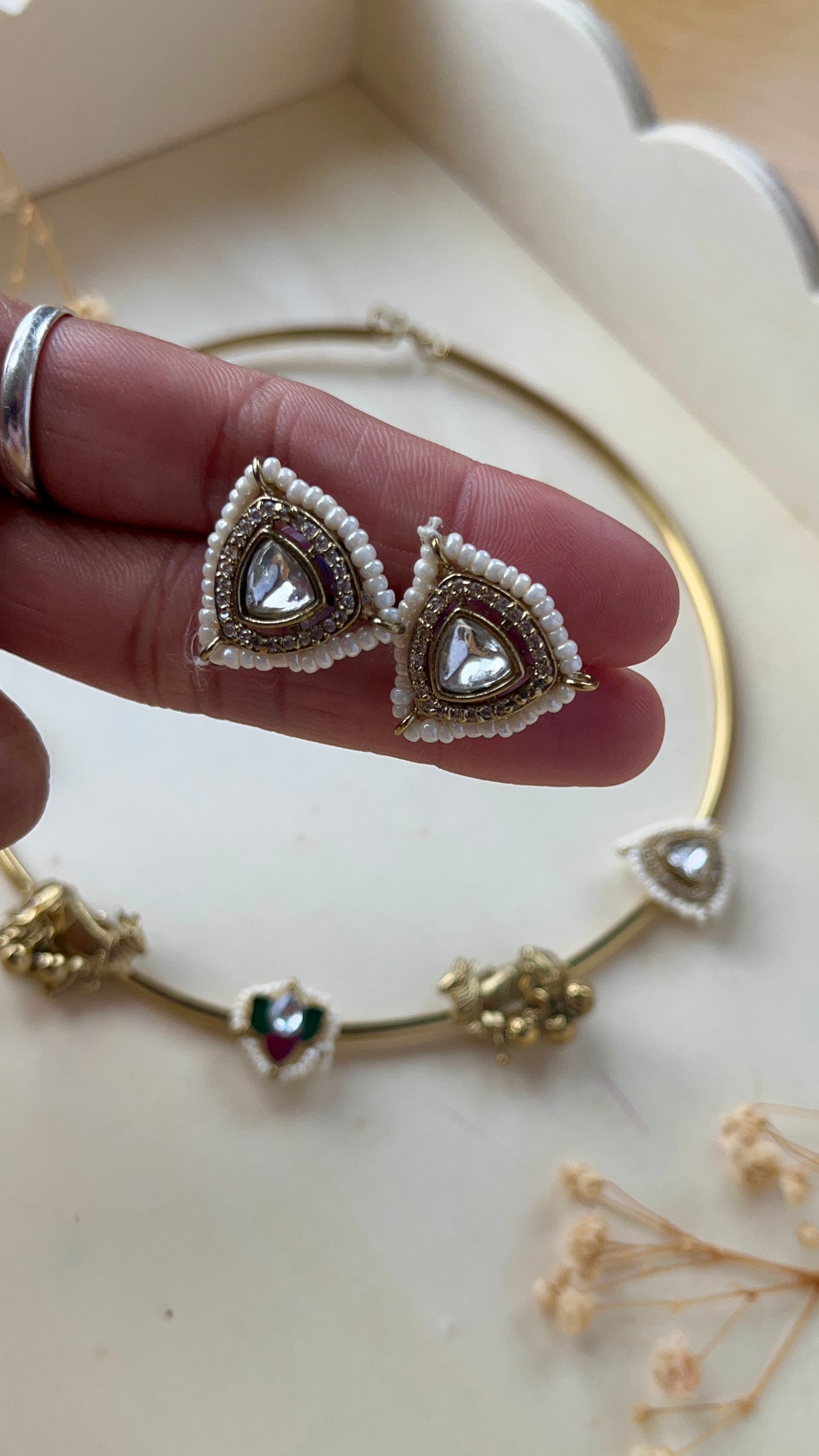 Real Polki stone and meenakari Cow Hasli necklace set