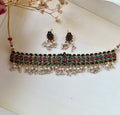 Pink kundan and Meenakari choker set