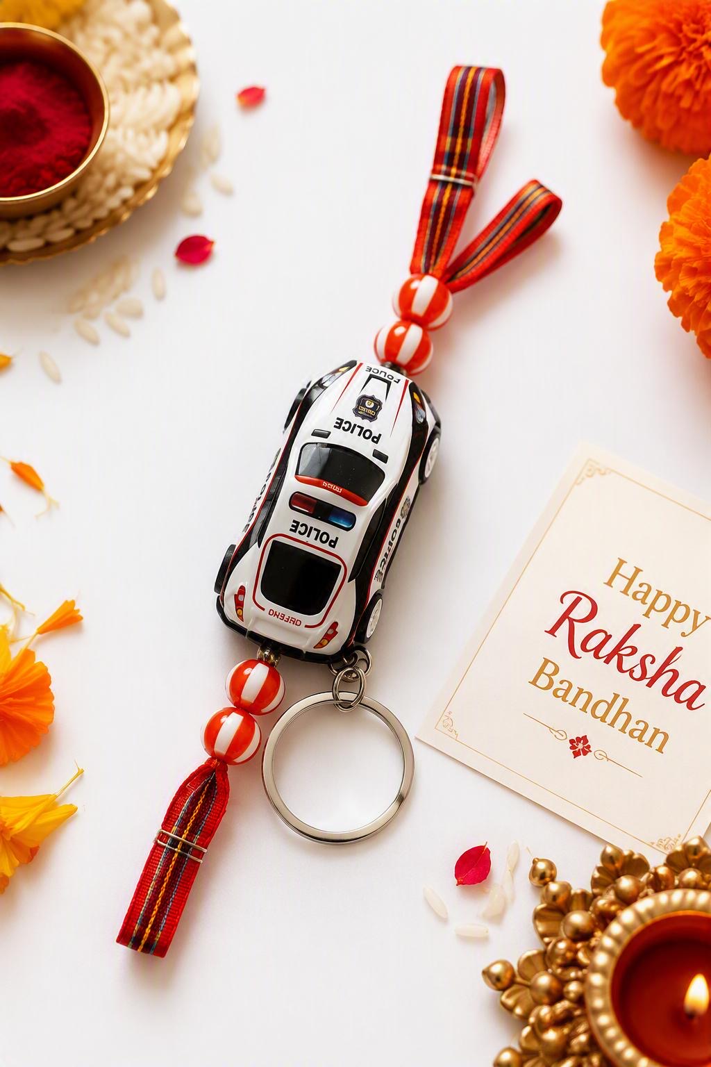 Kids Police Car Rakhi Keychain