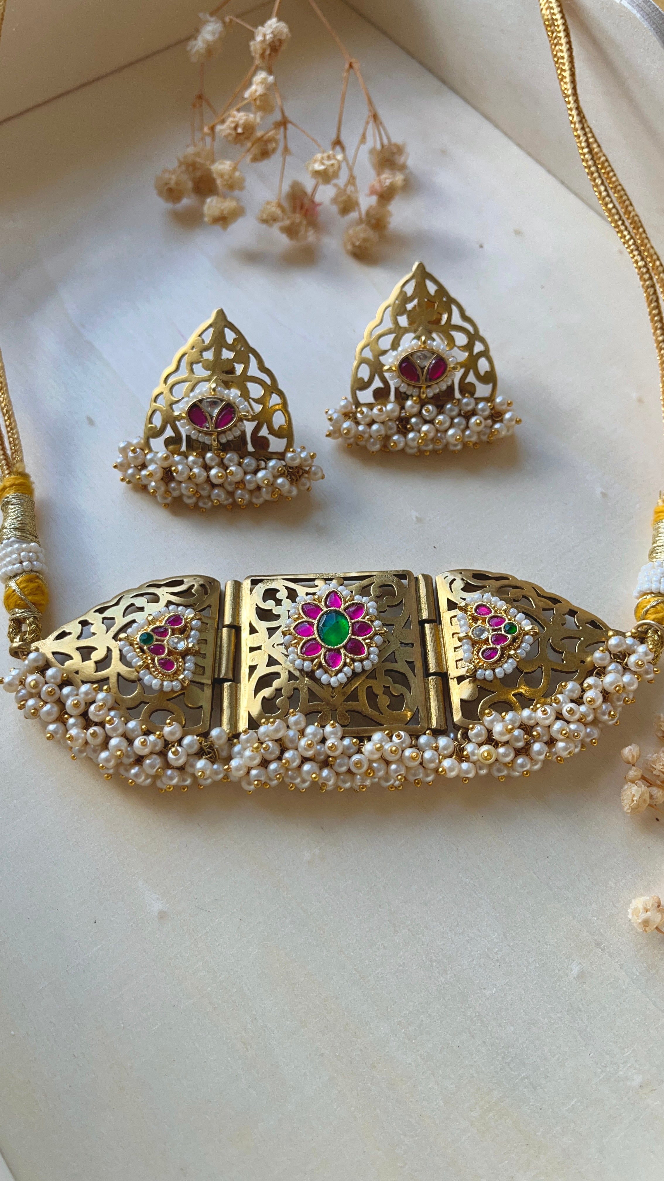 Heritage Rajwadi Choker Necklace Set | Real Pachi Kundan Jewellery