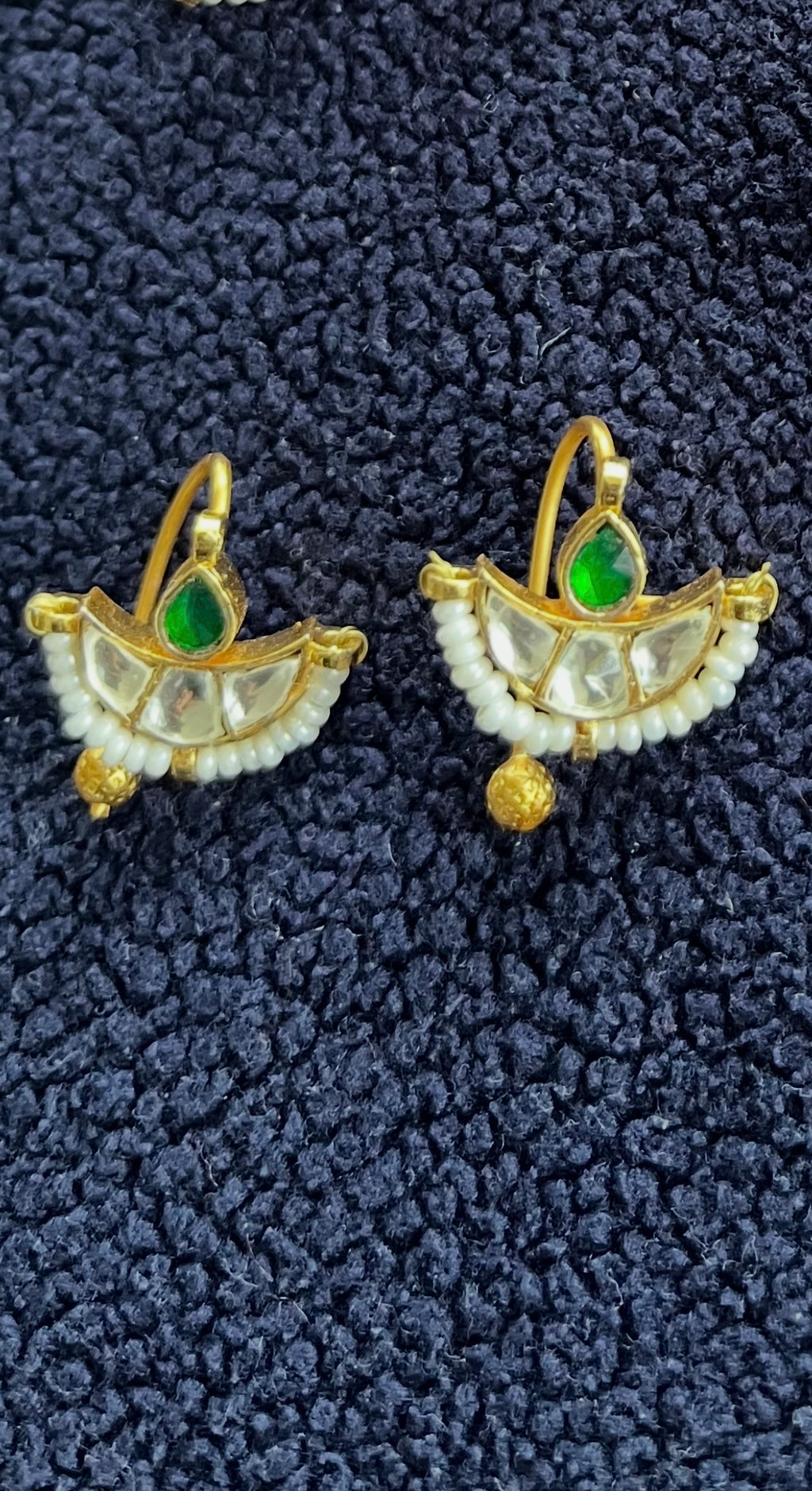 Green and white Pachi kundan Bugadi earrings