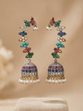 Navratna Multicolor Stone Ear Cuffs with Pearl Jhumka Drop