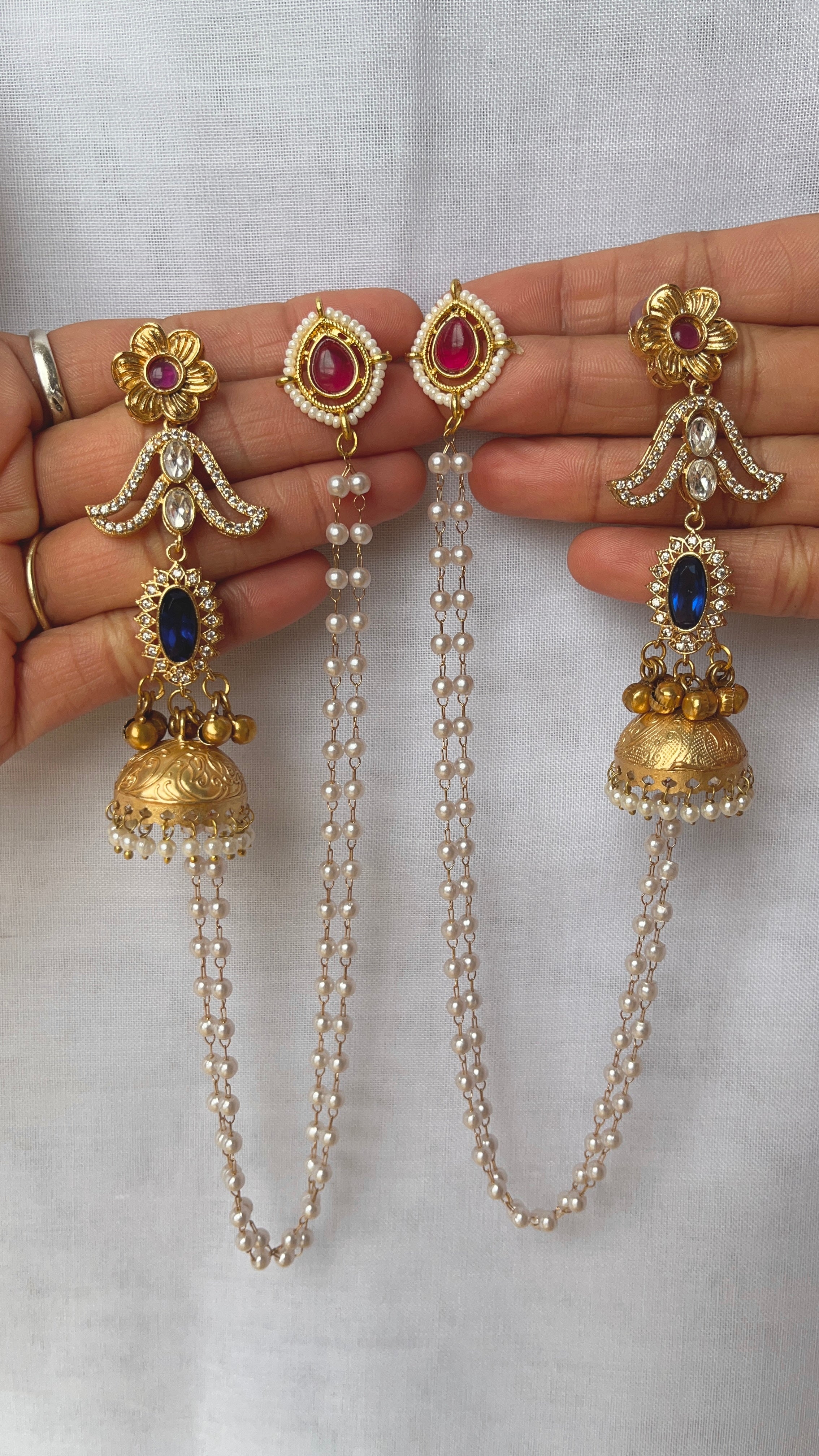 Blue and Red stone Jhumkis