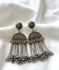 Oxidised Silver Tassel Chain Earrings with Ghungroo Bead Fringe