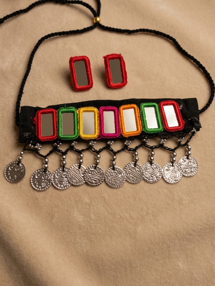 Rabari Mirror Work Coin Choker Set with Matching Earrings
