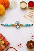 Kids Blue Robot Cat Rakhi with Antique Coin Beads |