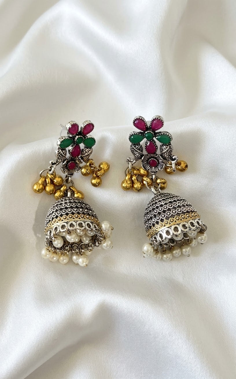 Oxidised Silver Jhumka Earrings