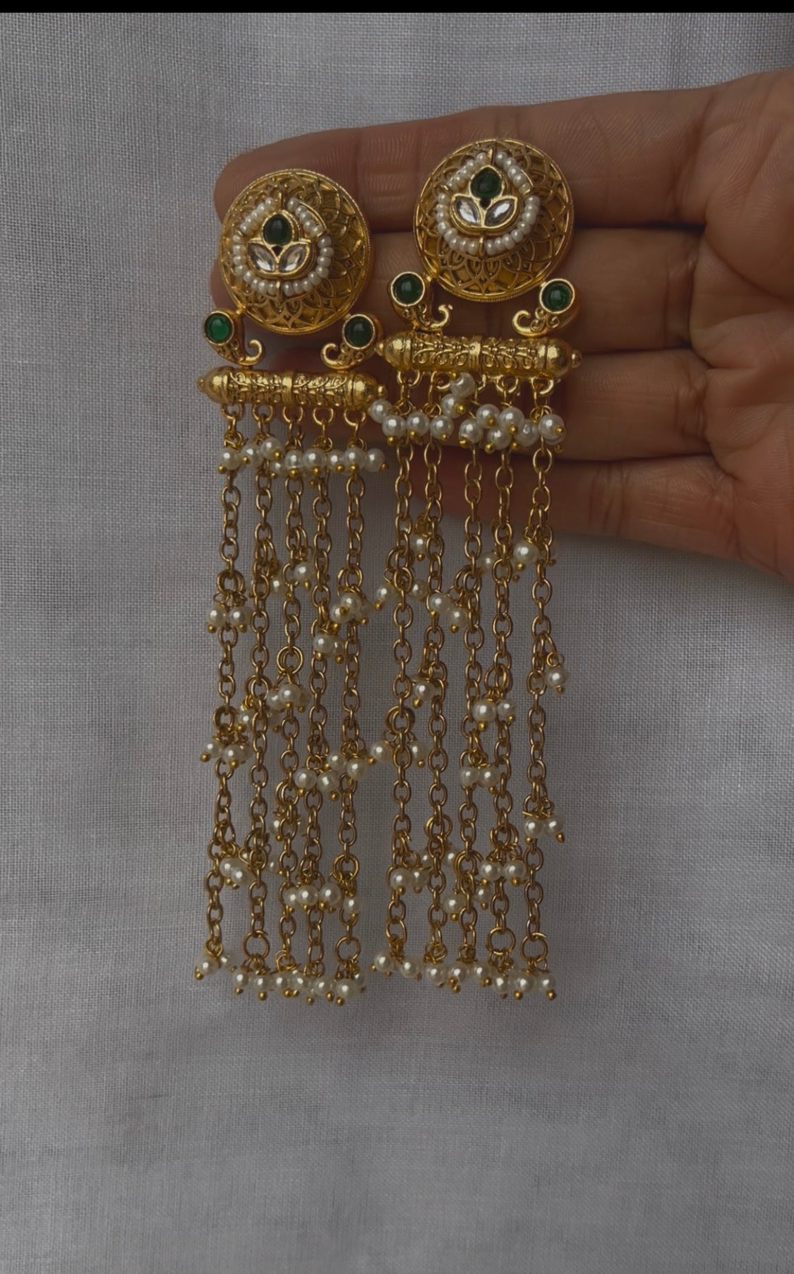 Green stone and kundan earrings