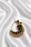 Pachi Kundan Peacock Nath – Traditional Gold-Toned Nose Ring with Kundan & Pearl Beading