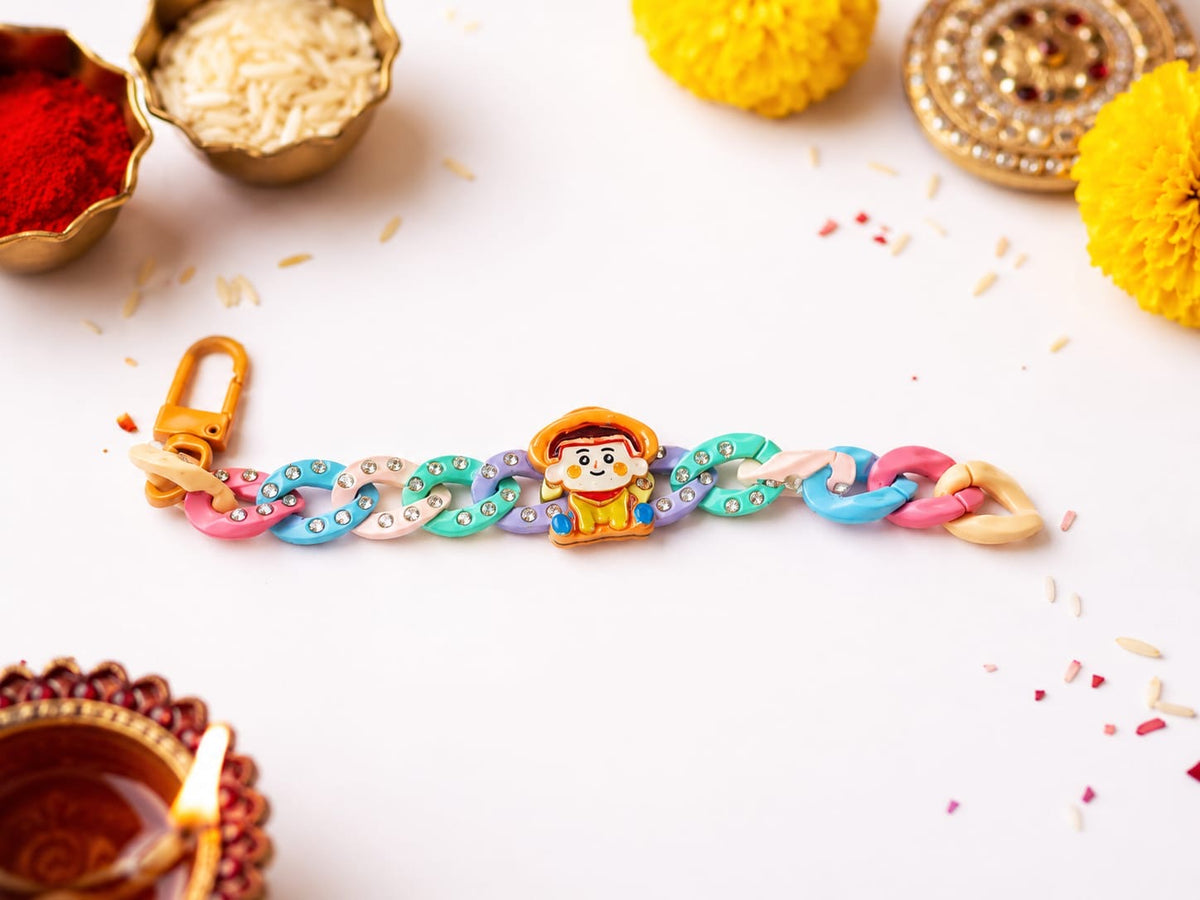 Kids Colourful Chain Link Rakhi with Chibi Boy Charm