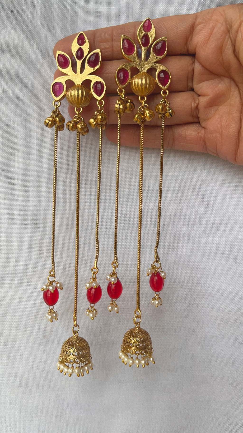 Pink stone Lotus kashmiri earrings