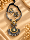 Dual Tone Oxidised Kundan Hasli Necklace Set | Navratri Jewellery