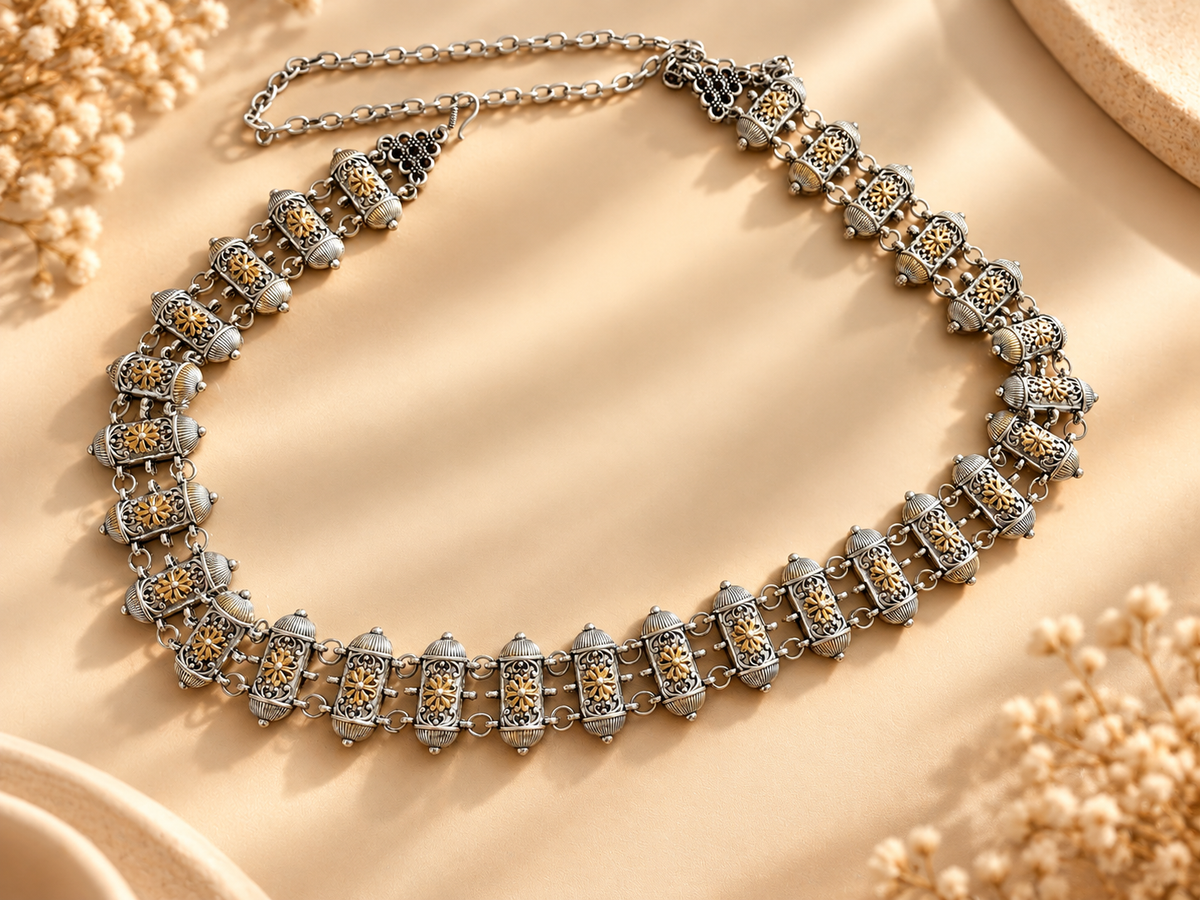 Dual Tone Oxidised Waist Belt | Kamarband for Navratri & Lehenga