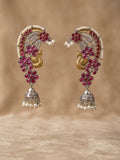 Dual Tone Peacock Ear Cuffs with Pink Stones & Jhumka Drop