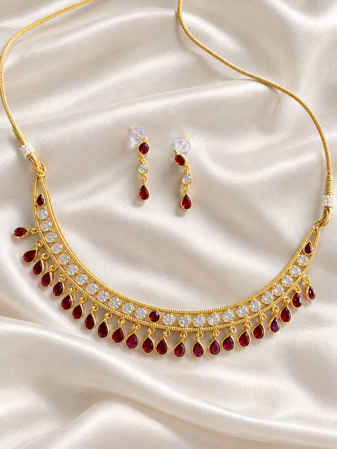 Premium Gram Gold Ruby Kundan Necklace Set