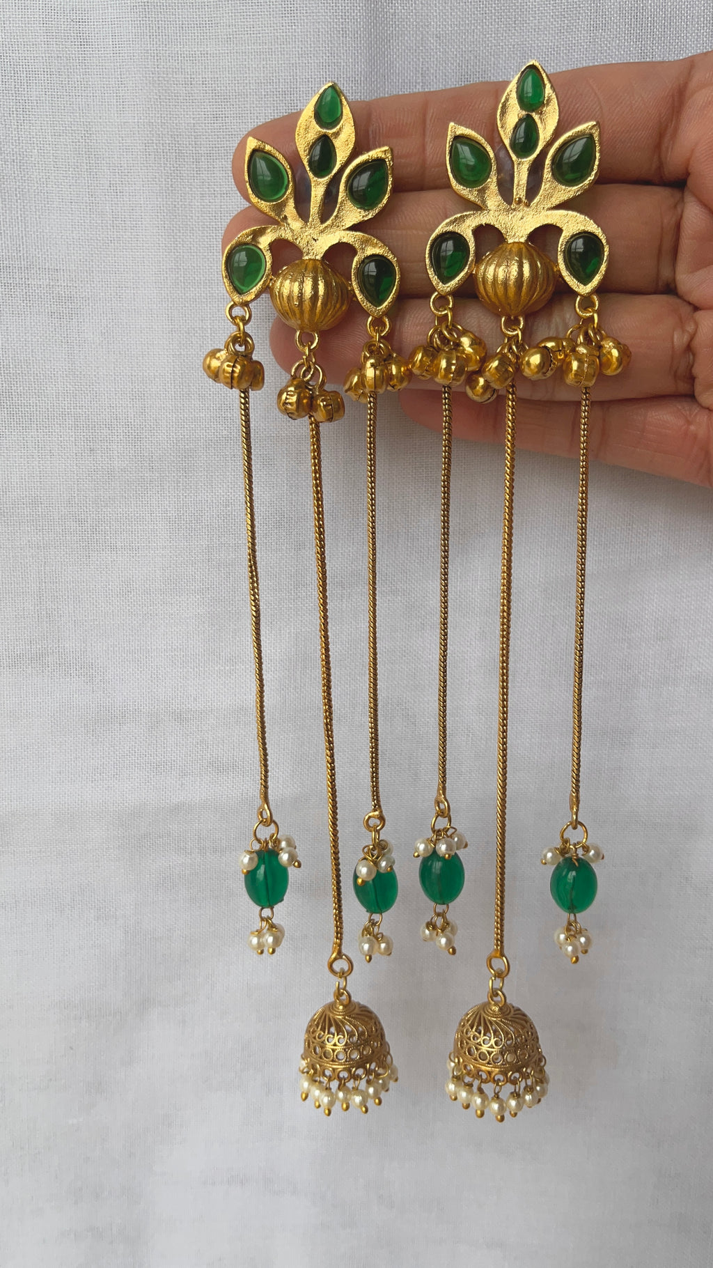 Green stone Lotus kashmiri earrings