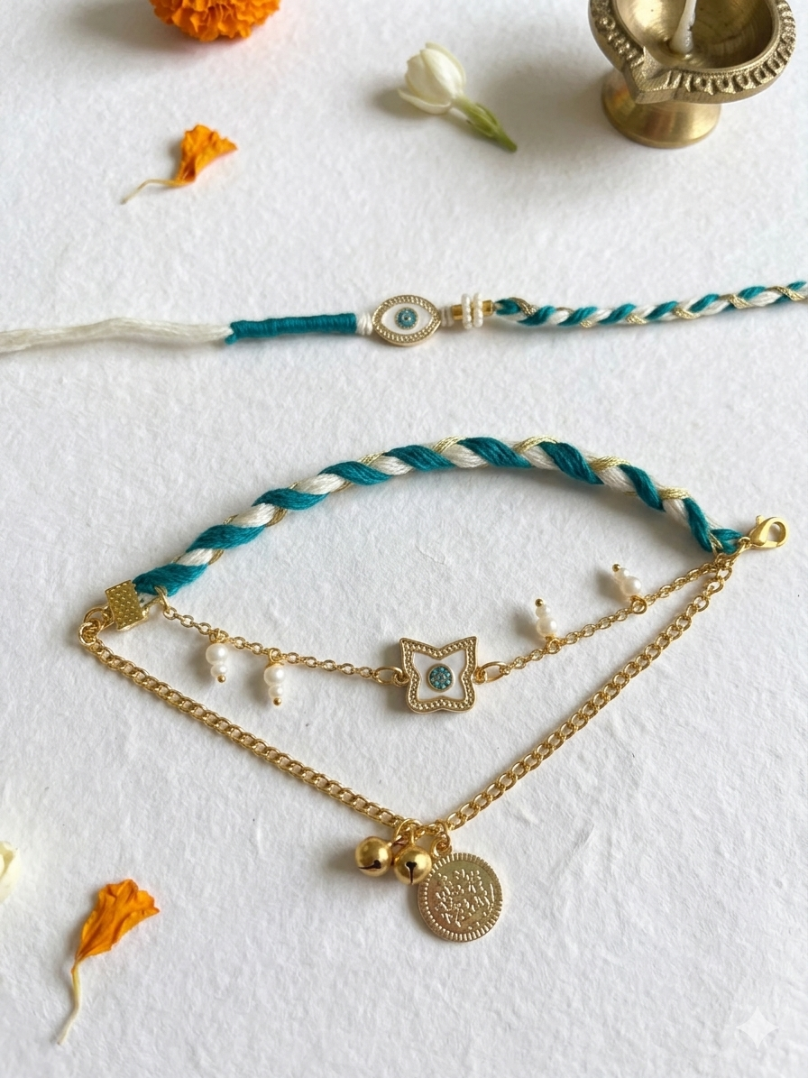 Bracelet evil eye couple rakhi pair—Desi Luxe NZ