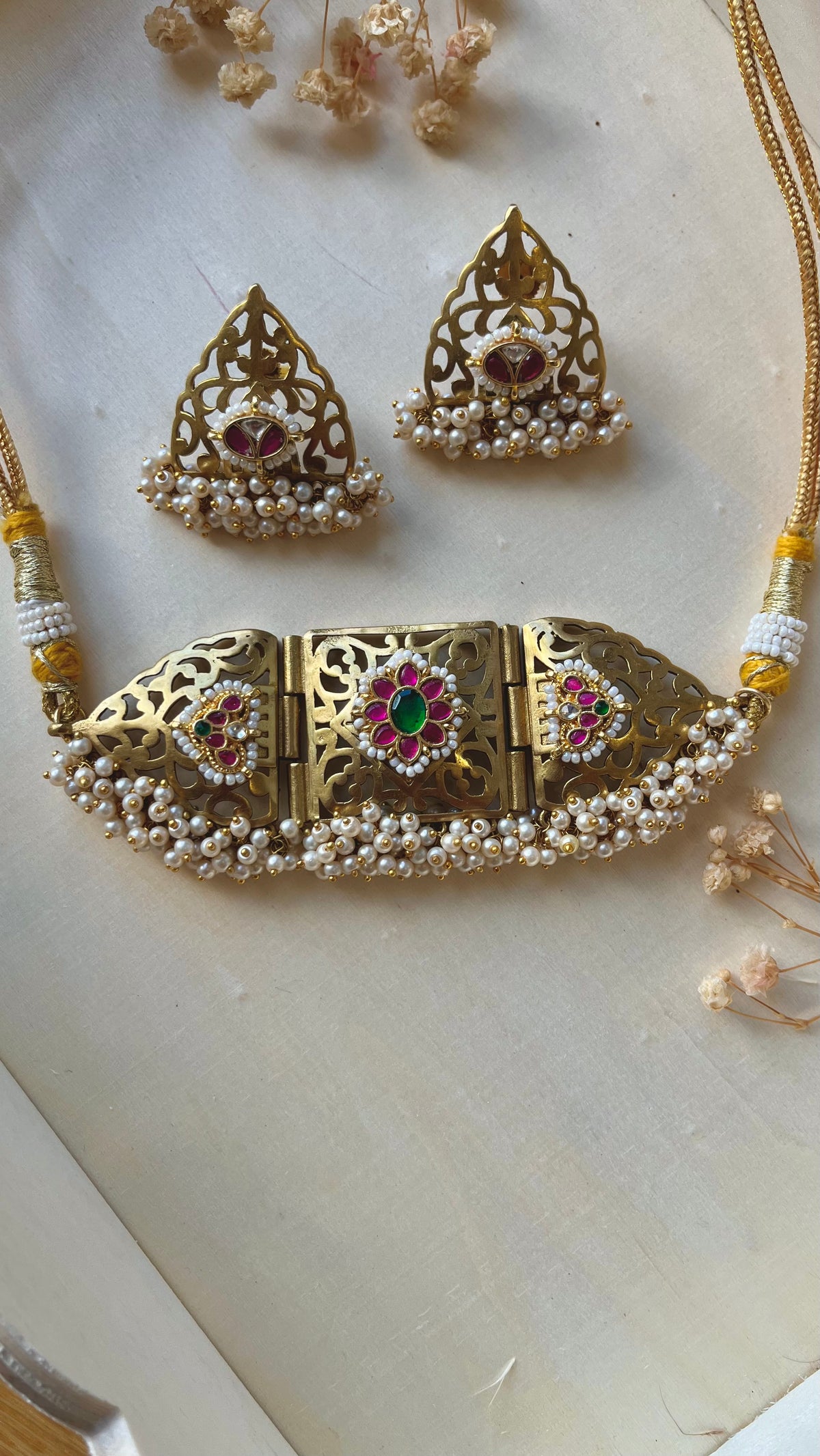 Heritage Rajwadi Choker Necklace Set | Real Pachi Kundan Jewellery