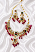 Heavy Kundan Bridal Necklace Set with Ruby Beads & Meenakari Work – Statement Jewelry