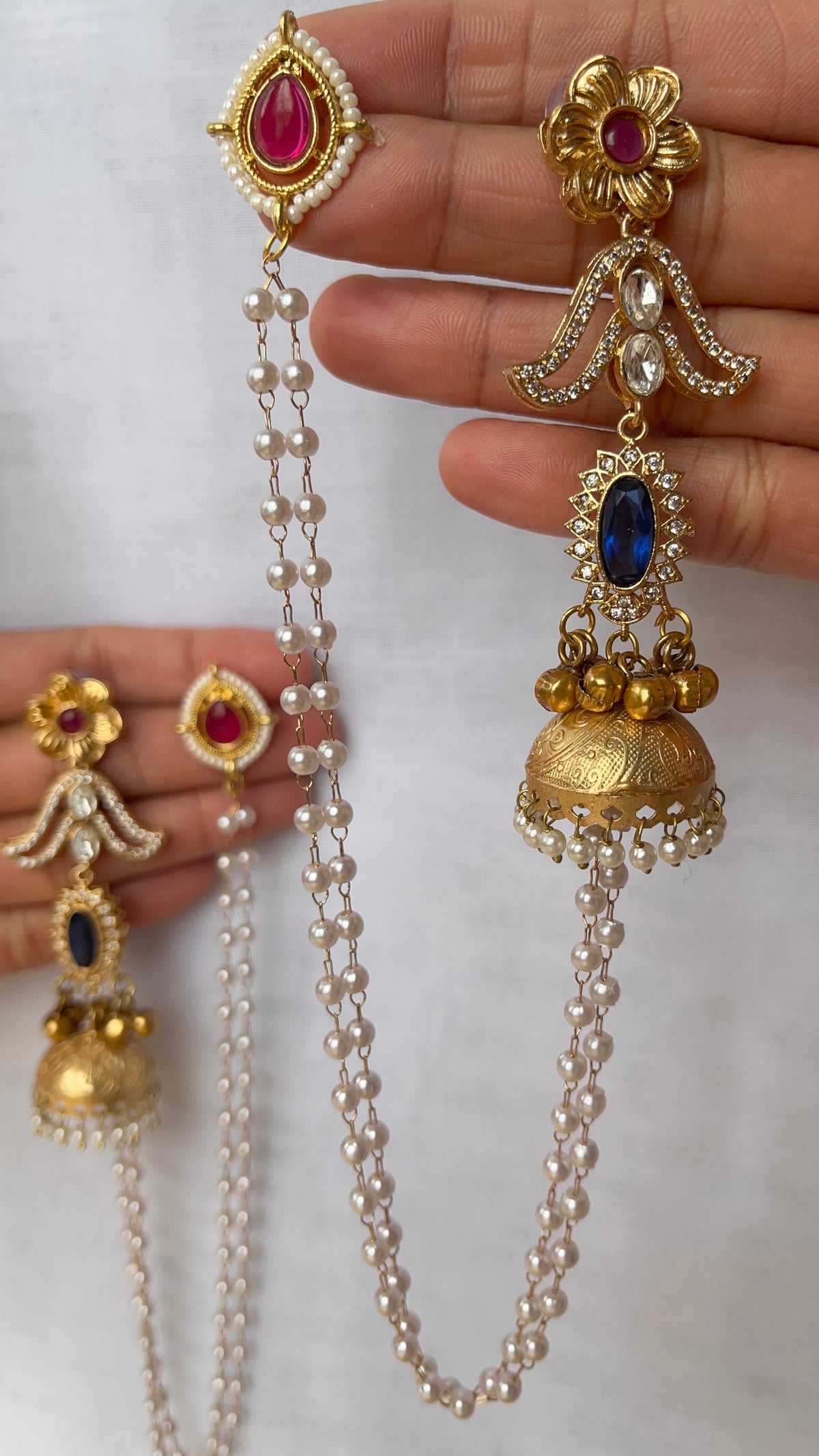Blue and Red stone Jhumkis