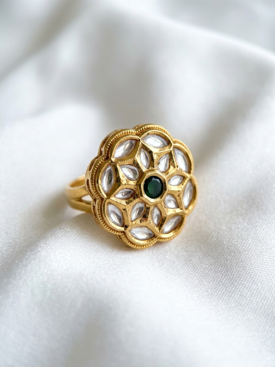 Green and white Polki ring adjustable