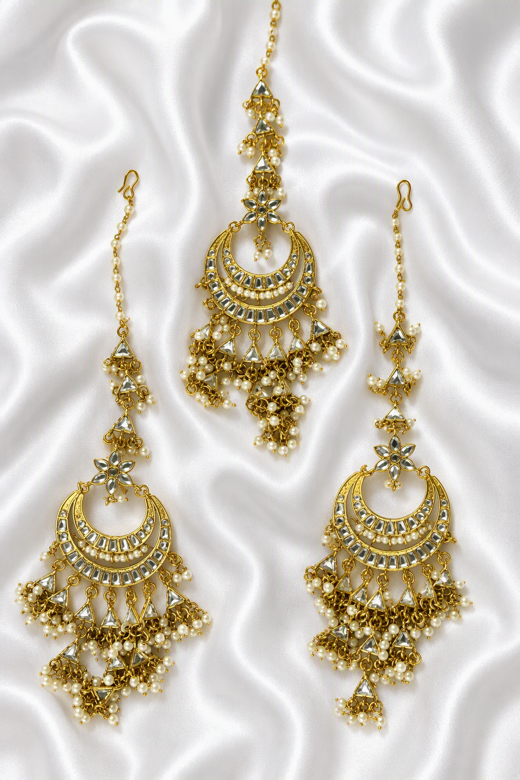 Kundan Chandbali Earrings with Matha Tikka Set