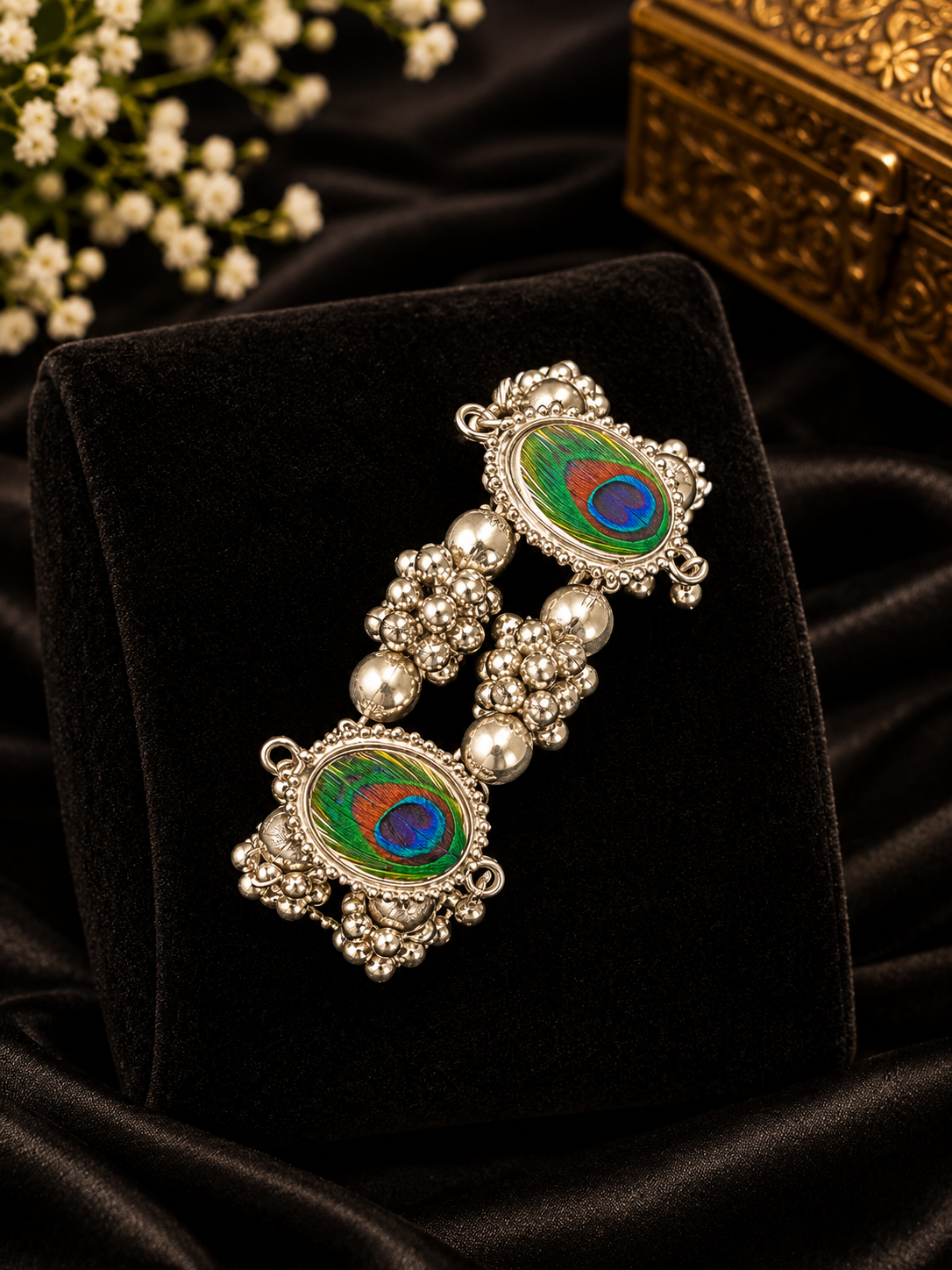Morpankh Oxidised Silver Kada Bracelet