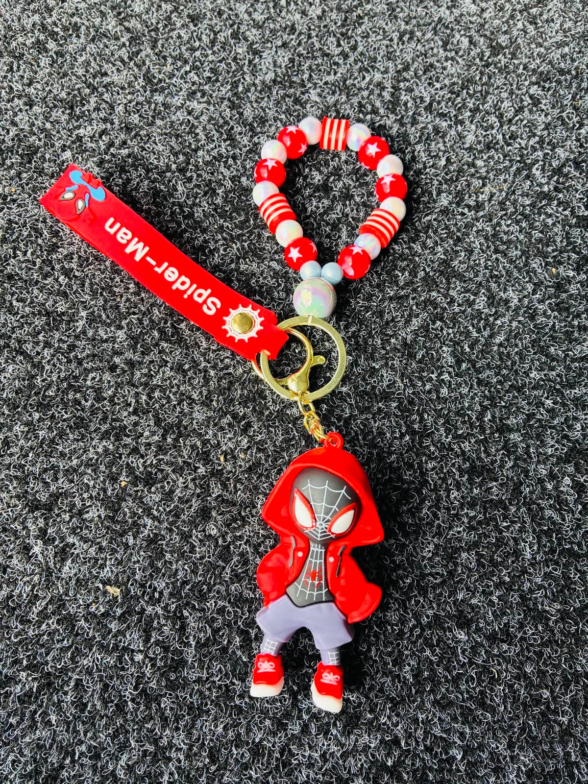 Kids Superhero Spider Keychain Rakhi with Beaded Bracelet-single