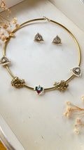 Real Polki stone and meenakari Cow Hasli necklace set