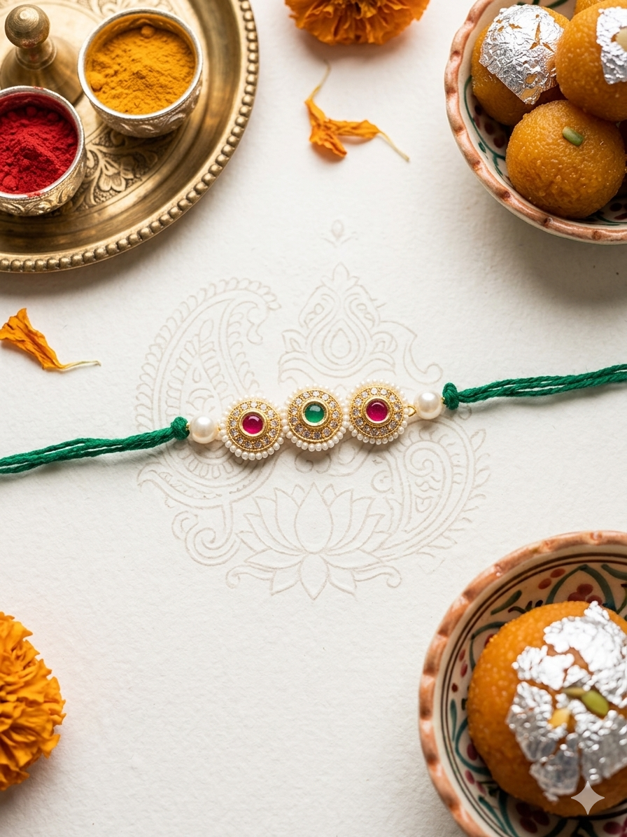 Multi stone single brother rakhi—Desi Luxe NZ