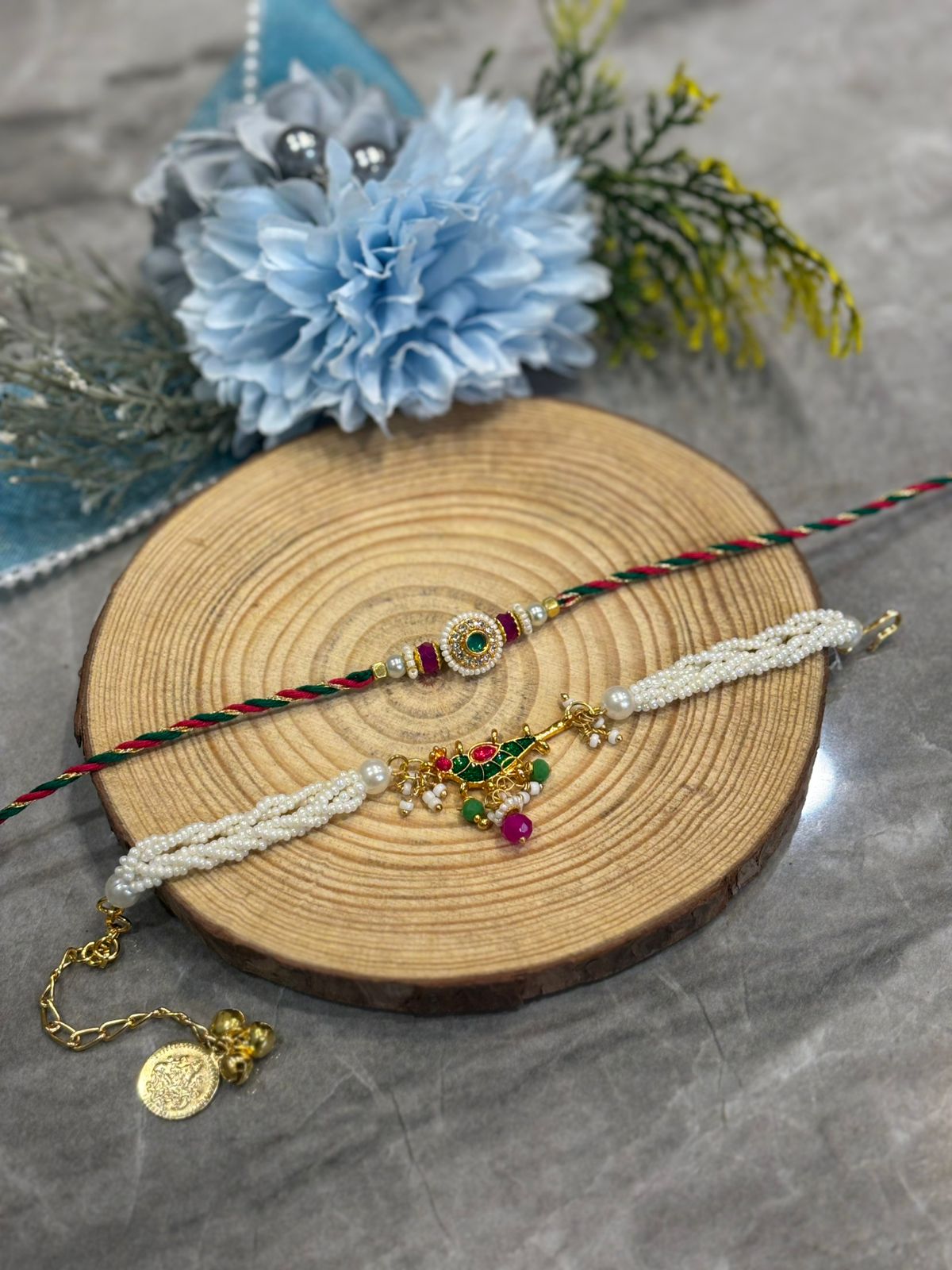 Kundan bird couple rakhi pair—Desi Luxe NZ