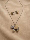 Dual Tone Elephant Pendant Necklace Set – German Silver with Gold Accents