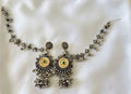 Oxidised Kundan Earrings with Hair Chain