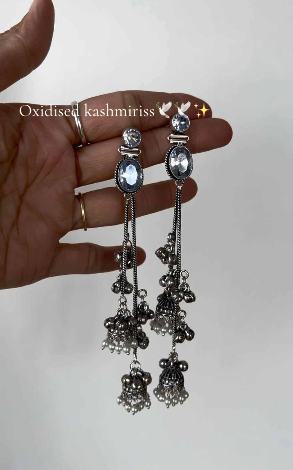 White stone oxidised kashmiri earrings