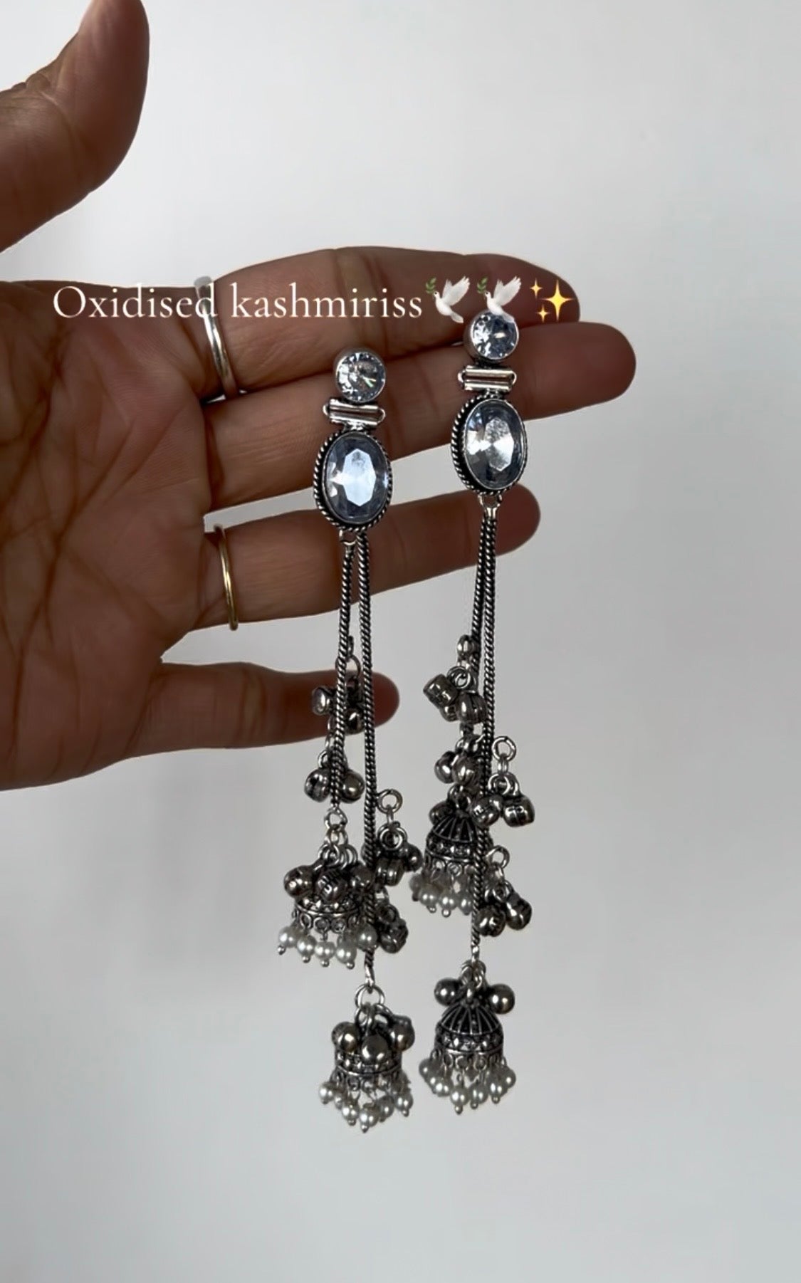 White stone oxidised kashmiri earrings