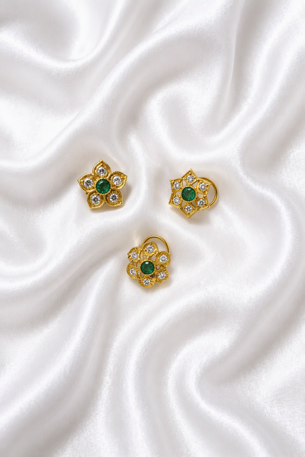 Green and white stone nose pins