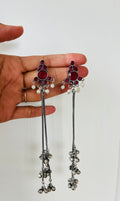 Red stone oxidised kashmiri earrings
