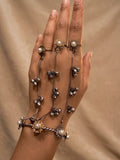 Dual Tone German Silver Haath Phool – Pearl Floral Ring Bracelet