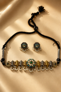 Dual Tone Choker Set with Turquoise Studs & Pachi Kundan Detailing
