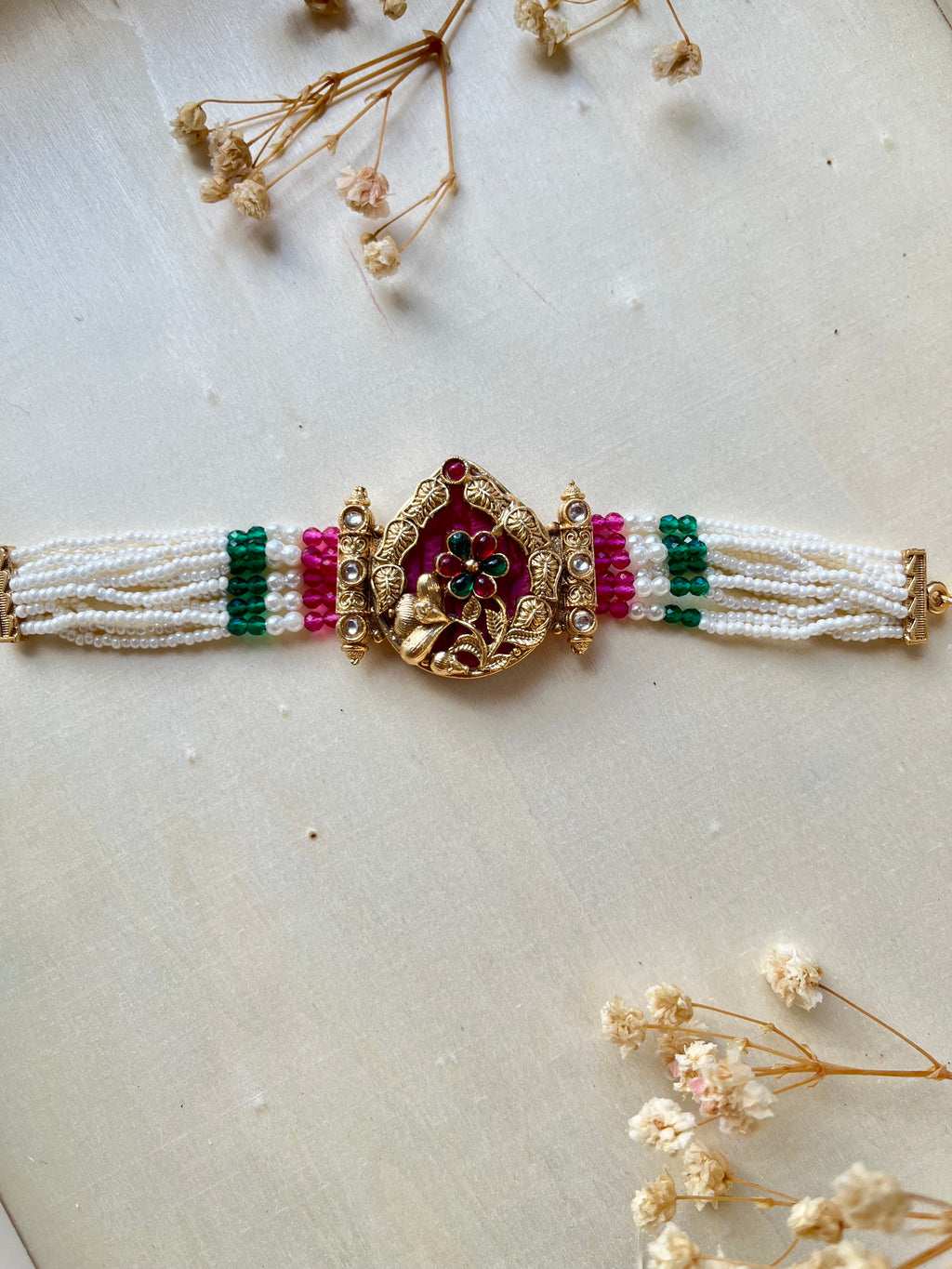 Pearl Multi-Strand Bracelet | Meenakari Rakhi NZ-Magenta